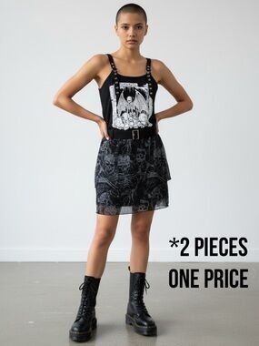 Romwe 2Pc. Buckle Tank and Mesh Mini Skirt